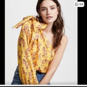 Ulla Johnson Yellow Floral One-Shoulder Blouse